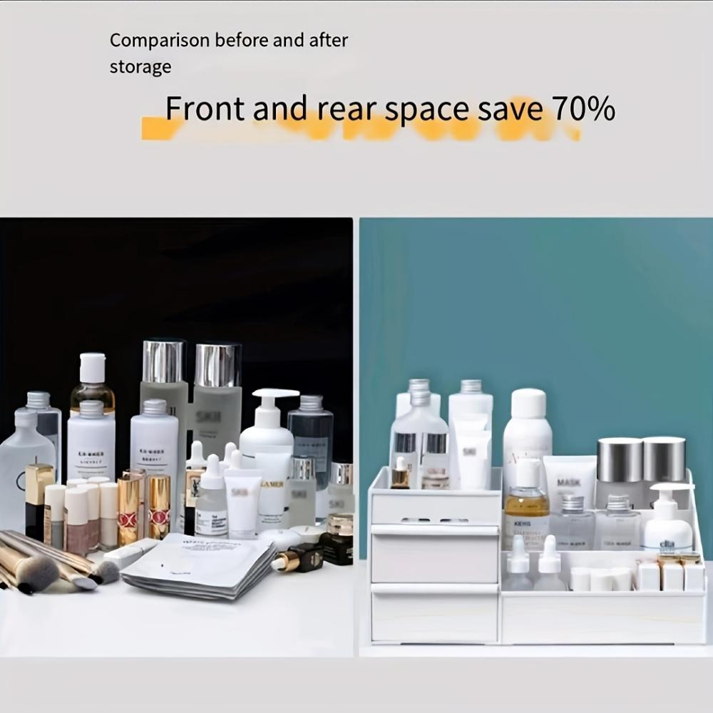 Cutii, comode și sertare pentru depozitarea machiajului, care pot conține cosmetice, produse de îngrijire a pielii, fard de pleoape, loțiuni, oje și bijuterii pentru baie și dormitor.