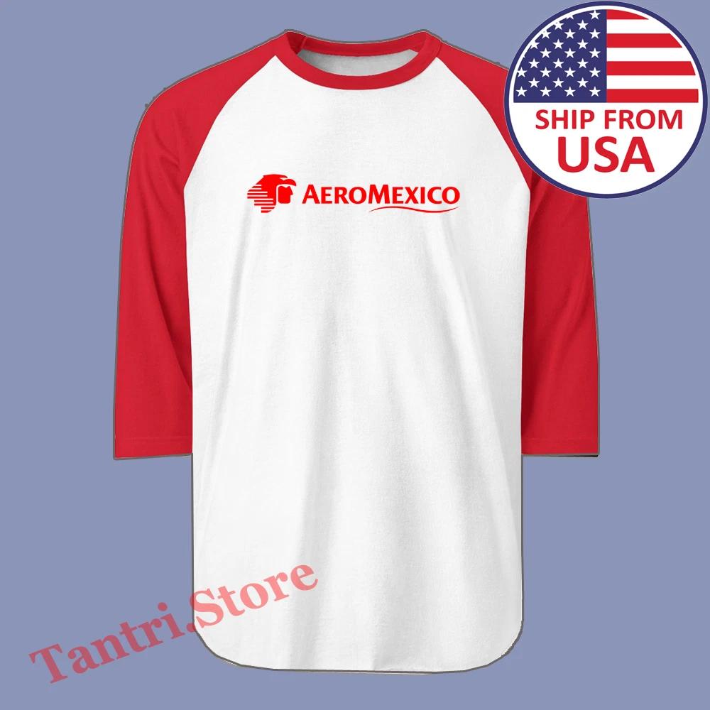 AeroMexico Airlines Men s Raglan White Red Size S to 2XL XL