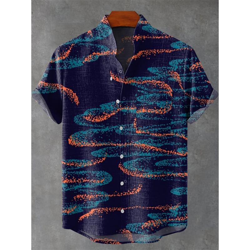 Men's Linen 80% Shirt Vintage Short Sleeve Fashion Tops Summer Casual Ethnic Clothing Shirt Men's Street Shirt