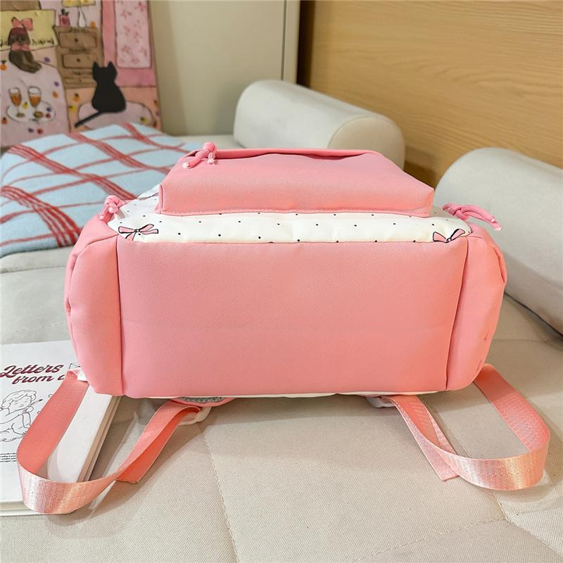Nylon Backpack Cute Bow Print School Bag for Girls