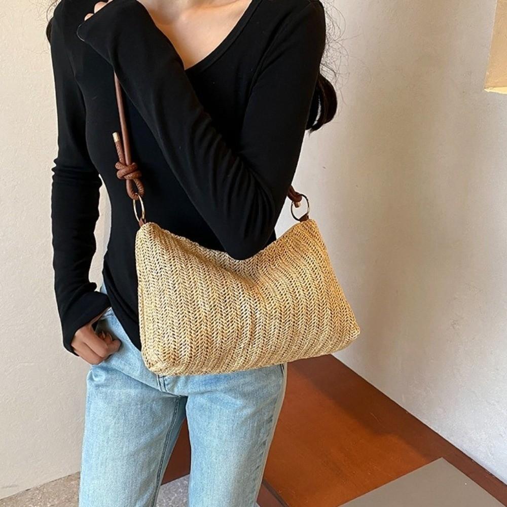 Hollow Beach Crossbody Bag Multicolor Raffia Shoulder Bag Fashion Weave Straw Bag Holiday