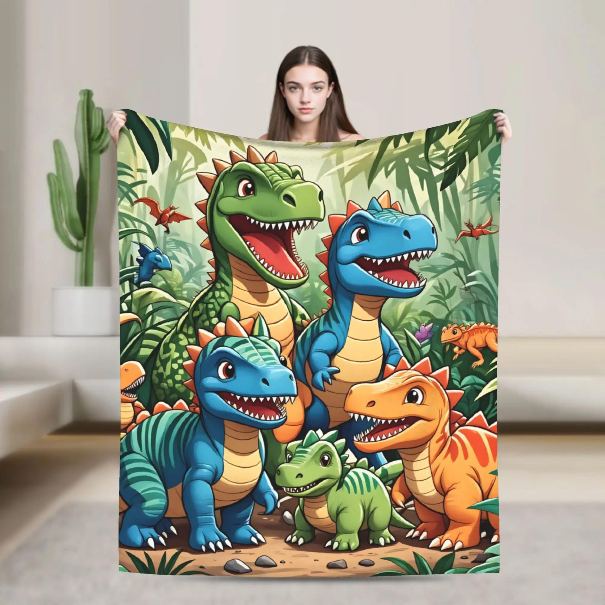 Comfortable Colorful Cartoon Dinosaur Throw Blanket Soft Flannel Sofa Cover for Home Bed Picnic Decorative Bedspread 100x150cm