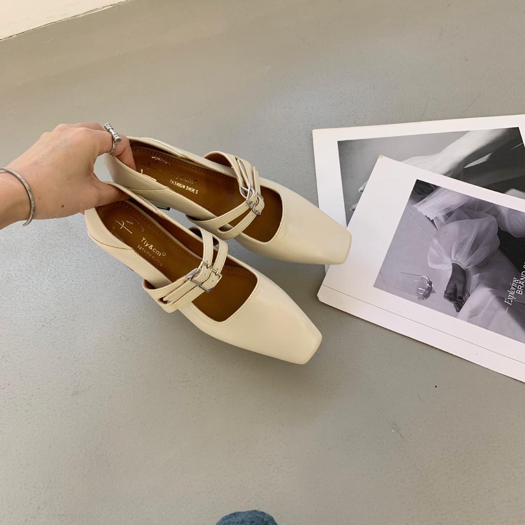 2025 Spring New with Skirt Women's French Feeling Thick Heel Square Head Mary Jane Shoes Small Shallow Mouth Evening Shoes