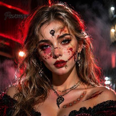 Tatuaggi Facciali Temporanei per Festa Halloween Adesivi Tatuaggio, Impermeabili Decalcomanie Trucco Spaventoso Festa, Divertenti Cicatrice Ferita Body Art Kit Bambini Adulti