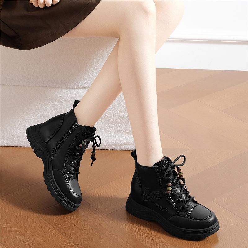 Thick-soled booties, Martin boots, women's new women's shoes, increased height in autumn and winter boots, fleece casual work boots, shoes