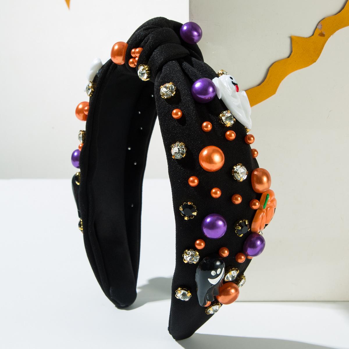 

Halloween Headbands For Women Tied With Diamonds Pearl Headbands Pumpkin Accessories Decorative Holiday Hair Accessories One Size чорний