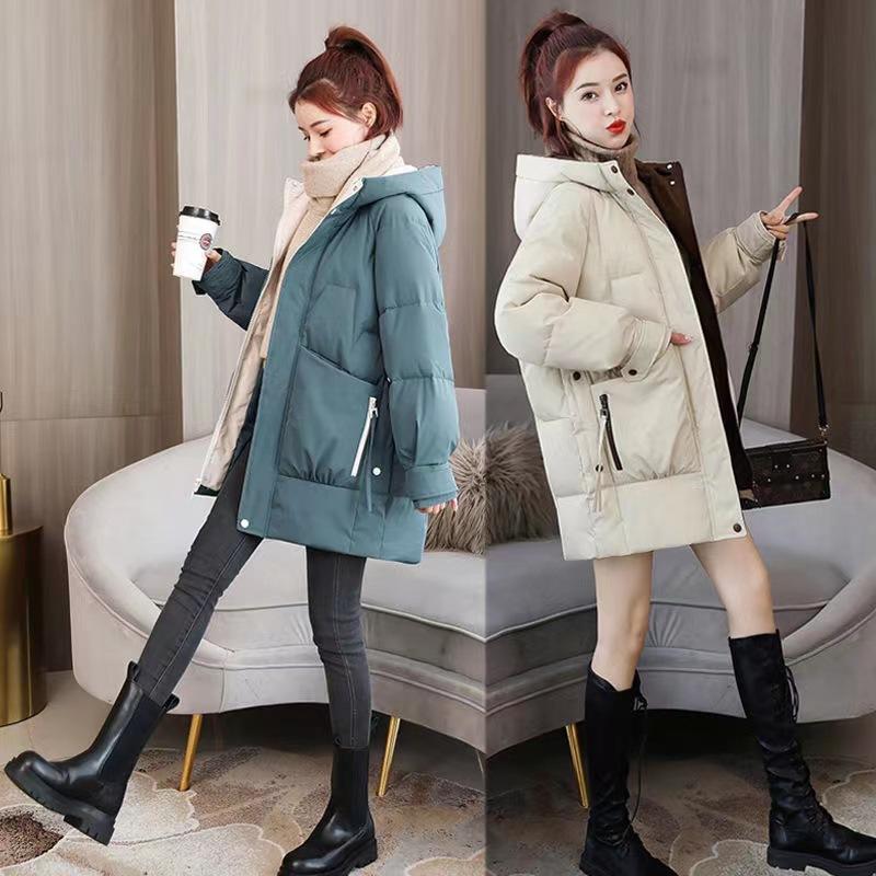 Women's Long Down Cotton Jacket Winter Loose and Thick Cotton Jacket Casual Women's Cotton Jacket