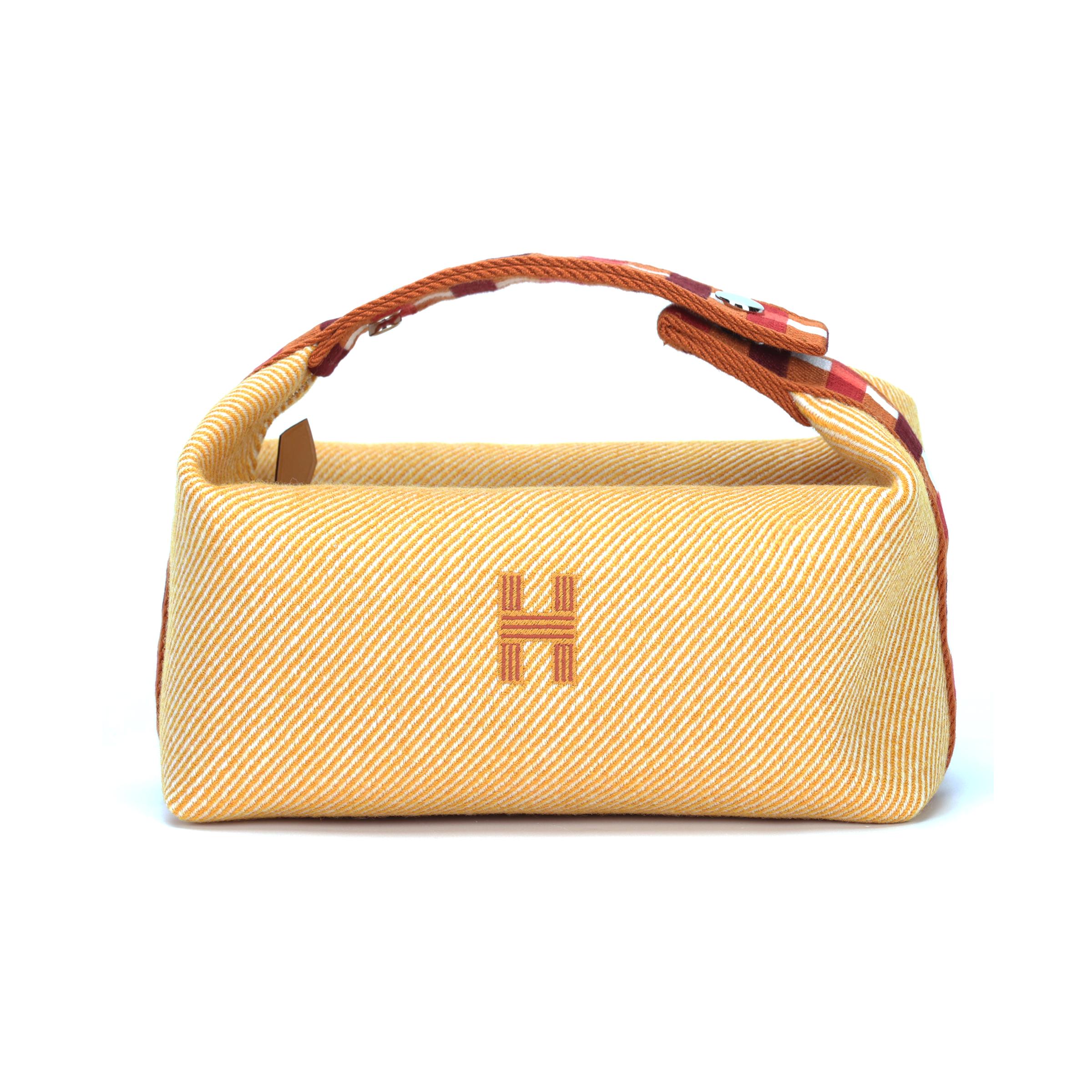 

New HERMES Bride a Brac Wool Storage Bag, Toiletry Bag Small Unisex Light Tawny H103802M02 21.1*11.9*17.0CM
