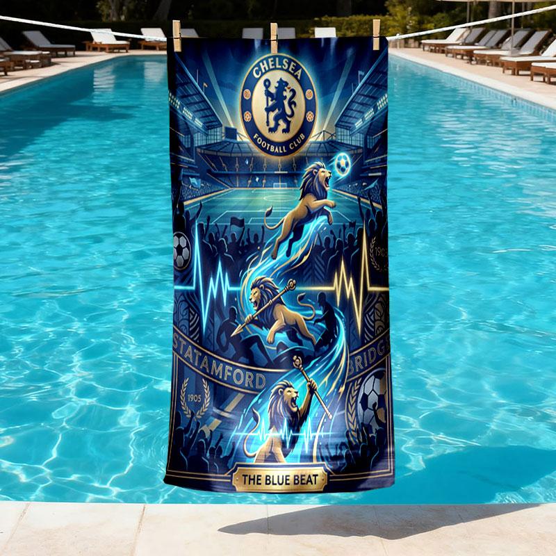 Chelsea FC Print Beach Towel Design, Soft, Lightweight. for Home Bathroom, Spa, Pool, Yoga, Surfing, Camping, Gift for Family, Friend