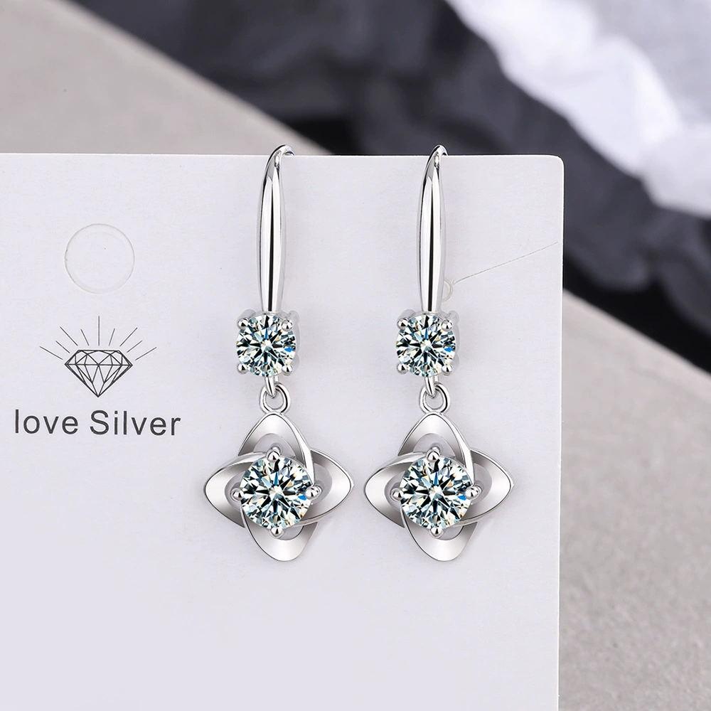 Silver 925 Jewelry Earrings Sapphire Siver Korean Ear Jewelry White/Blue/Pink Party Dating Gift Earrings