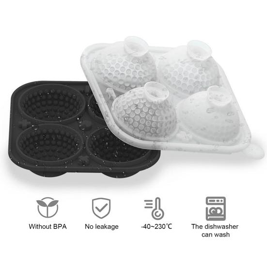Golf Ball Ice Cube Tray with Funnel 4-Cavity Silicone Mold for Large Sphere Ice Easy-Release Leak-Proof Food-Grade Ice Cube Maker for Home Bar