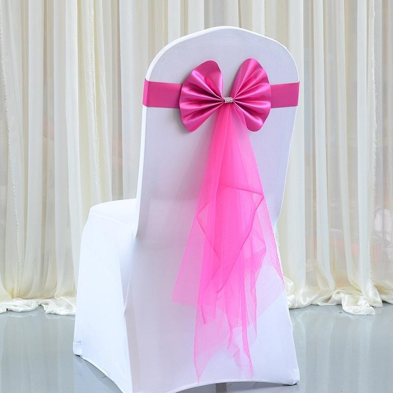 Chair Back Decoration Elegant Stretch Chair Bow Organza Ribbon Chair Decor For Birthday Hotel Wedding Accessories