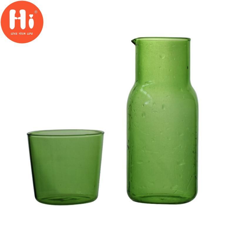 Japanese Style Transparent Candy Color Glass Teacup Set Simple Heat-Resistant Drinking Juice Cup With Tea Pitcher Water Bottle
