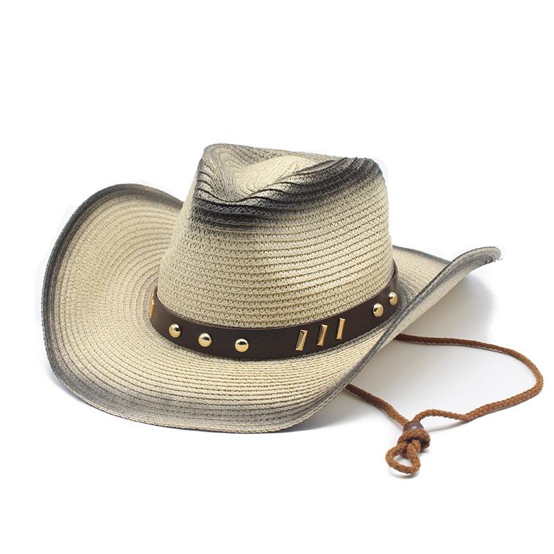Western Seaside Sun Hat Beach Hat Men'S And Women'S Outdoor Spray Paint Denim Straw Hat Sun Hat
