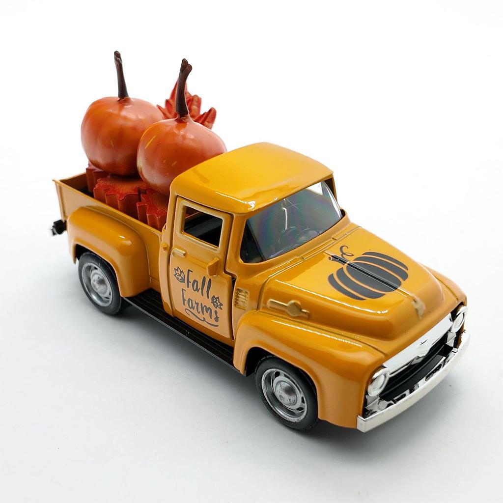 Vintage Metal Pickup Truck Model With Pumpkin Maples Leaf Ornaments Autumn Harvest Thanksgiving Decors For Tiered Tray