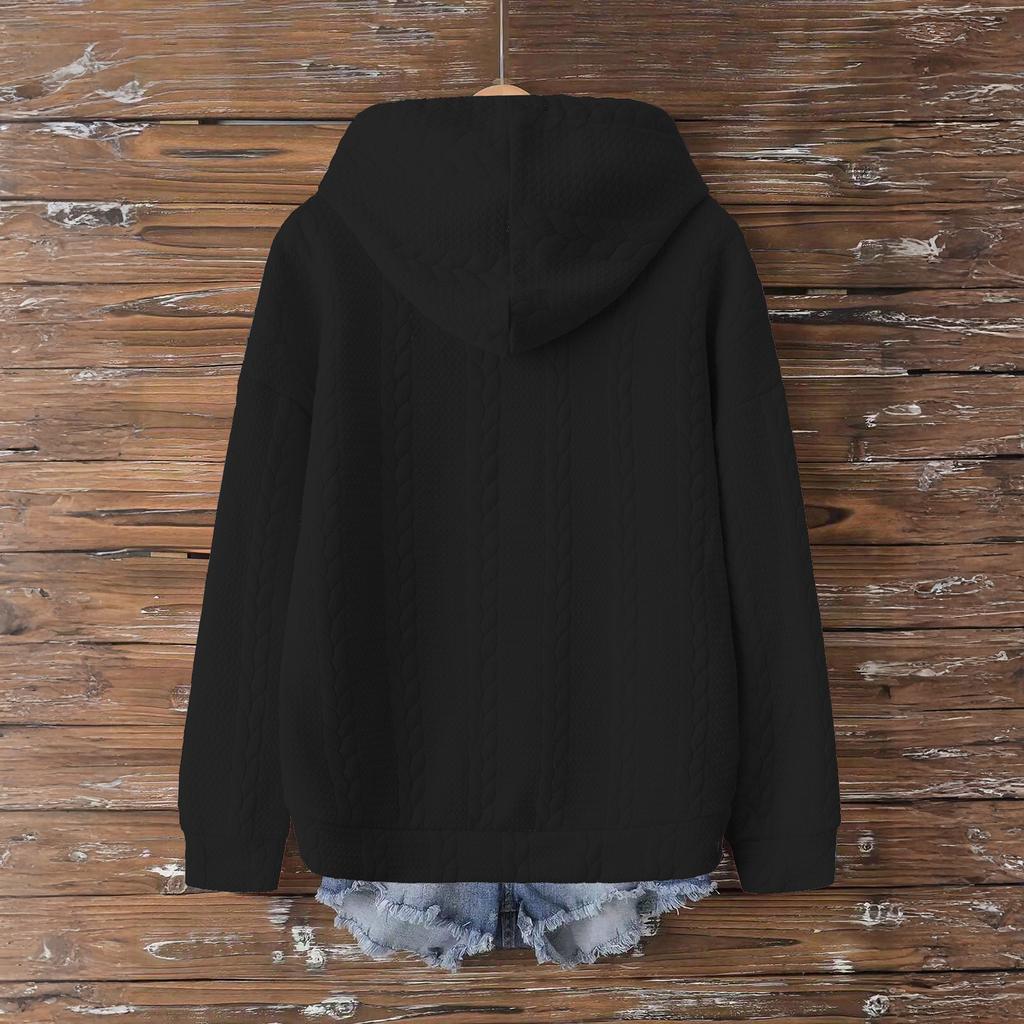 Women's Fashionable Solid Color Hooded Long Sleeved Sports Casual Pullover Sweatshirt Top