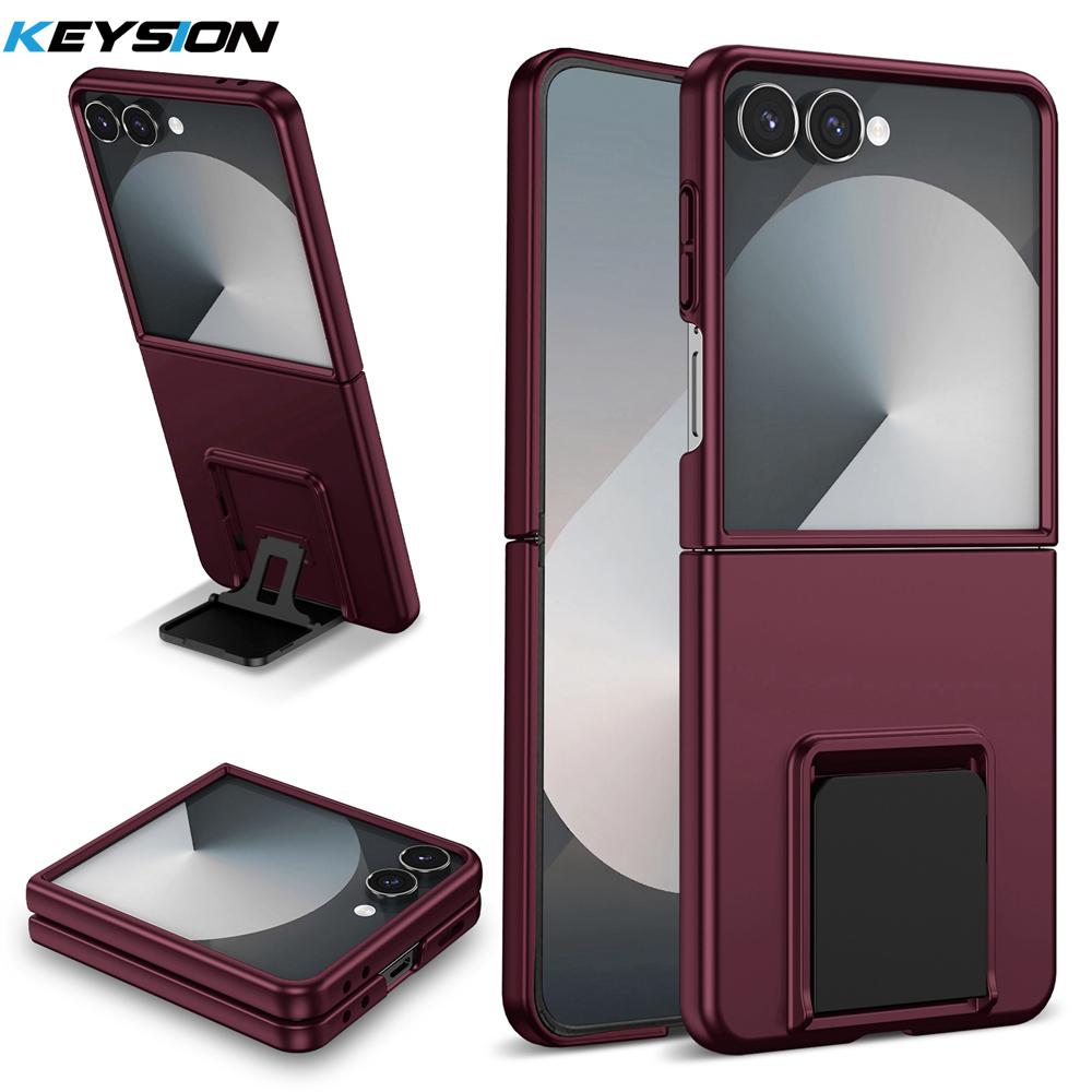 

KEYSION Luxury Upright Live Stand Case for Samsung Galaxy Z Flip 7 5G Hard PC Shockproof Phone Back Cover for Galaxy Z Flip 7 5G for Galaxy Z Flip 7 вина червоного кольору