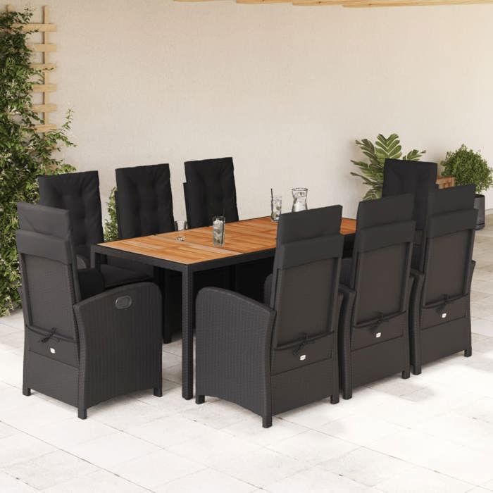 VidaXL Ensemble à Manger de Jardin avec Coussins 9 pcs, Table et Chaises avec Dossier Réglable, Meubles d'Extérieur Patio 3212238