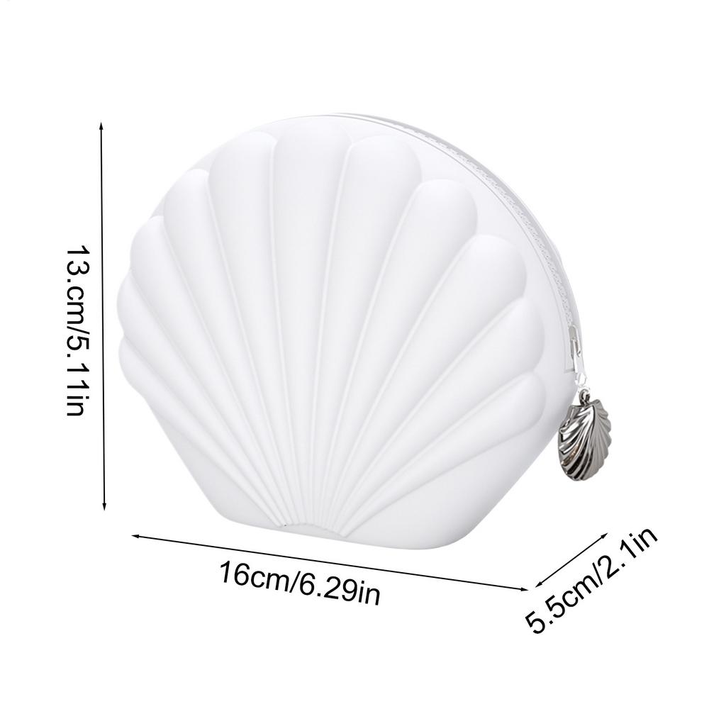 

Silicone Makeup Bag Shell Design Zipper Closure Organizer Extra-Wide Opening Silicone Makeup Pouch For Women Girls Jewelry Cards білий