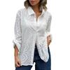 Spring/Autumn Season Pure Color Shirt Collar Loose Embroidery Hollow Large Size Women's Shirt Top