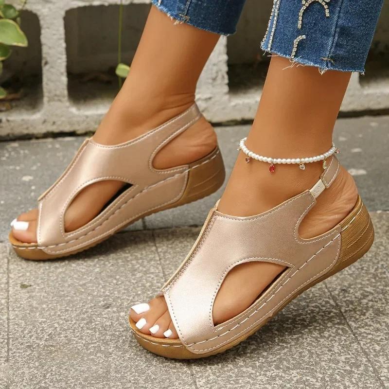 Platform Wedge Sandals Ladies Shoes Open Toe Women's Sandals Outdoor Casual Sandals Round Toe Slip On Plus Size Shoes for Women