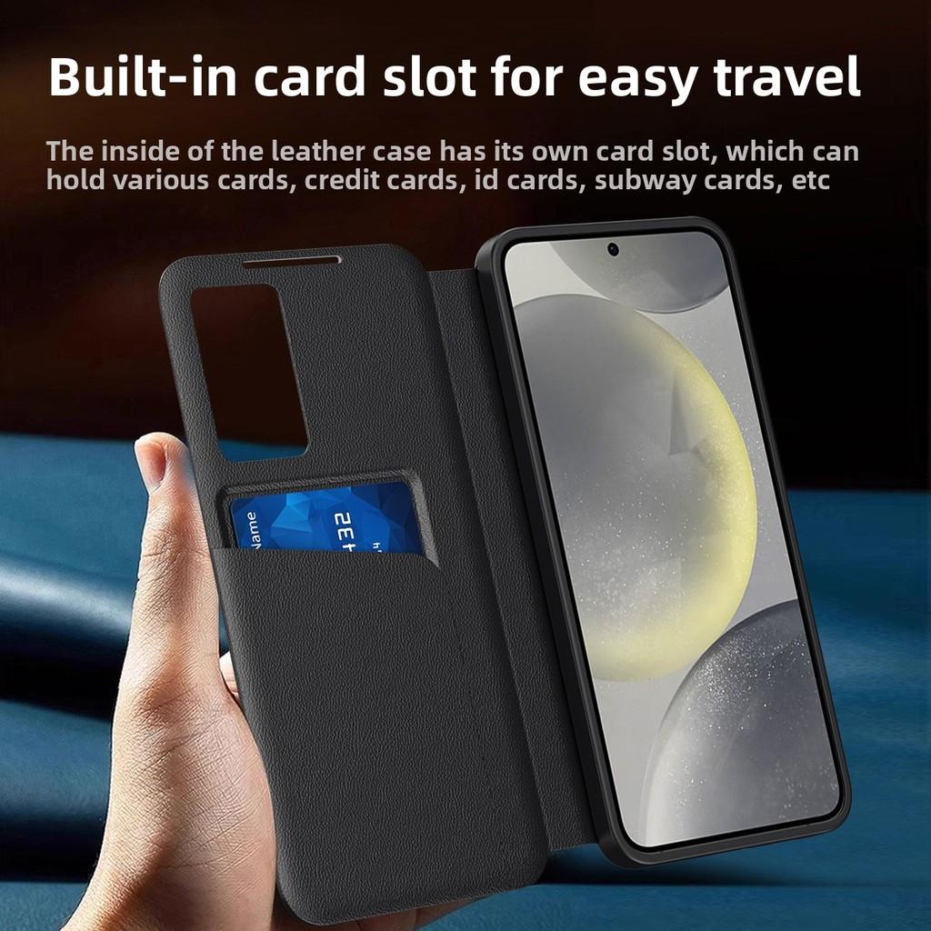 For Galaxy S25 Ultra With View Window Leather Phone Case And Slot Card