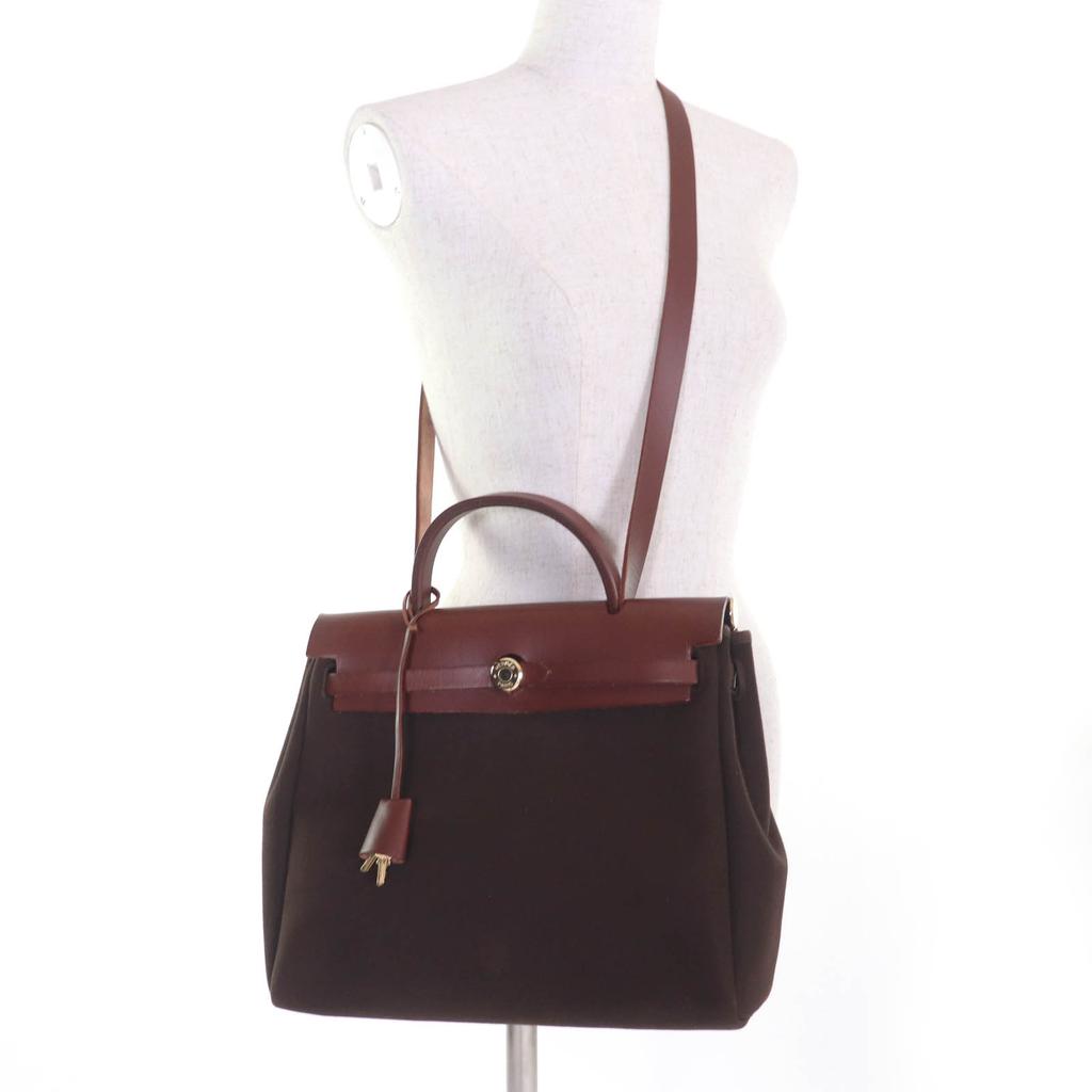 HERMES Shoulder Bag Herbag PM Vibrato Brown Towar Officier Women Used