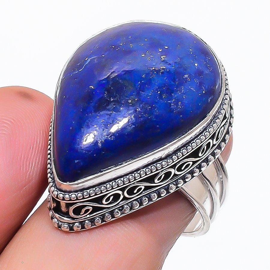 Natural Lapis Lazuli Gemstone 925 Sterling Silver Jewelry Ring Size 8 i8k63