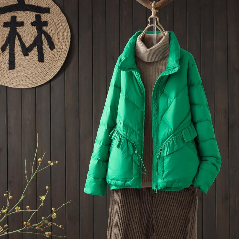 Down jacket women's short model New Year's fashion lace stand-up collar loose small white duck down jacket trendy