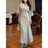 Elegant French-Inspired Waist-Cinching White Knit Dress