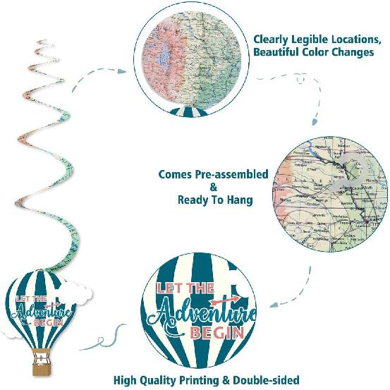 30CT Travel Themed Hanging Swirl Decorations Adventure Awaits Bon Voyage Farewell Retirement Themed Party Around The World Wedding Shower Party