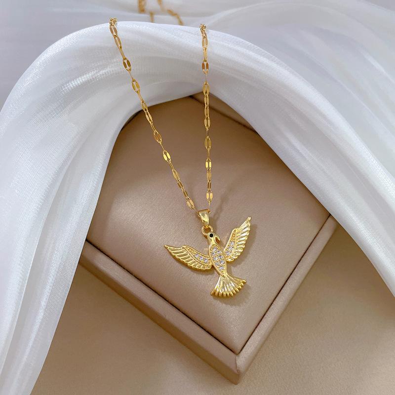 Flying Bird Light Luxury Temperament Full Diamond Necklace Women'S Versatile Collarbone Chain Titanium Steel Chain