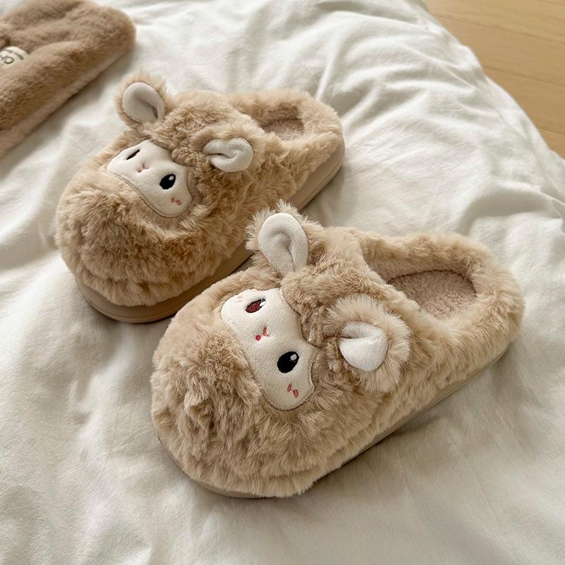 Cotton slippers 2025 autumn and winter new cartoon cute little wool wool warm thick-soled non-slip home shoes