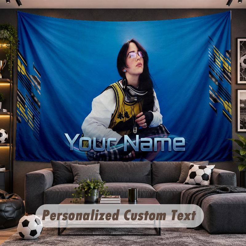 Wandbehang Wandteppich Benutzerdefinierter NameBillie Eilish Muster Personalisiert Bedruckter Stoff Wanddekoration