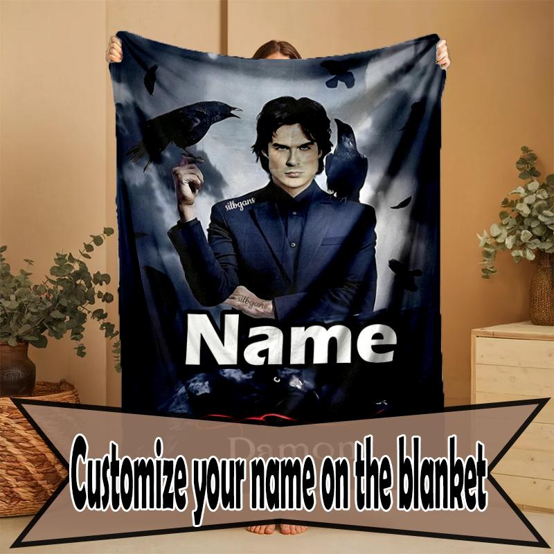 Custom Name Personalized Damon Salvatore Print Blanket, Home Decor, Bedroom, Sofa, Camping, Couch, Gifts for Birthday Christmas