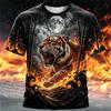 New Men's Summer Crew-Neck Short-Sleeve T-Shirt with Retro Tiger Print Breathable Casual and Loose-Fitting Mens Short-Sleeve Top