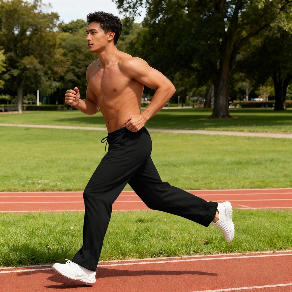 Men's Casual Loose Sports Loose Straight Leg Fitness Belt Pocket Sweatpants