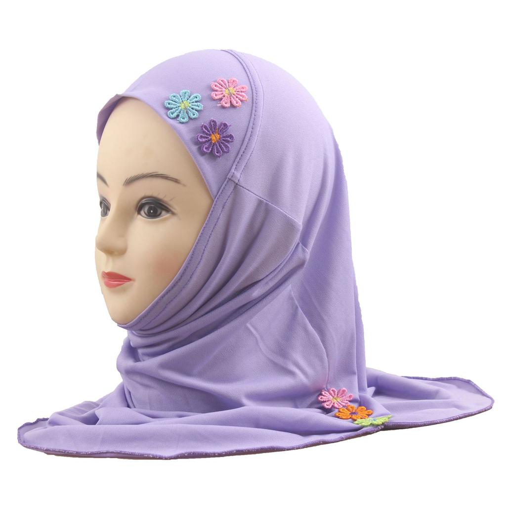 Easy To Wear Girls Instant Hijab Scarf Muslim Hijabs Handmade Flower Amira Lovely Flower Headscarf Turban for 2-6 Years Kids