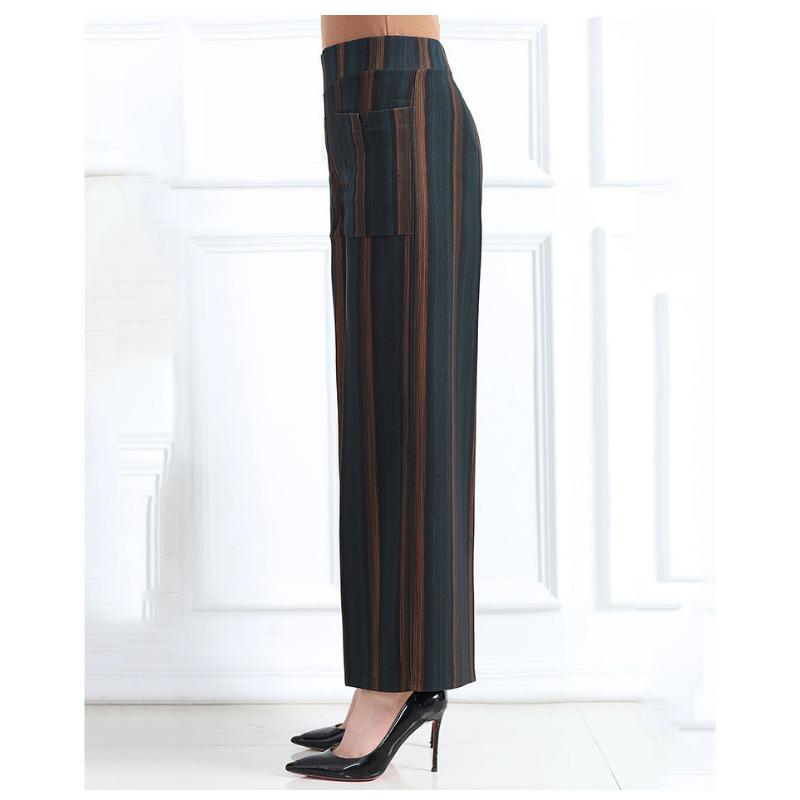 Women's Nine-point Wide-leg Spring Autumn New High-waist Striped Casual Pants