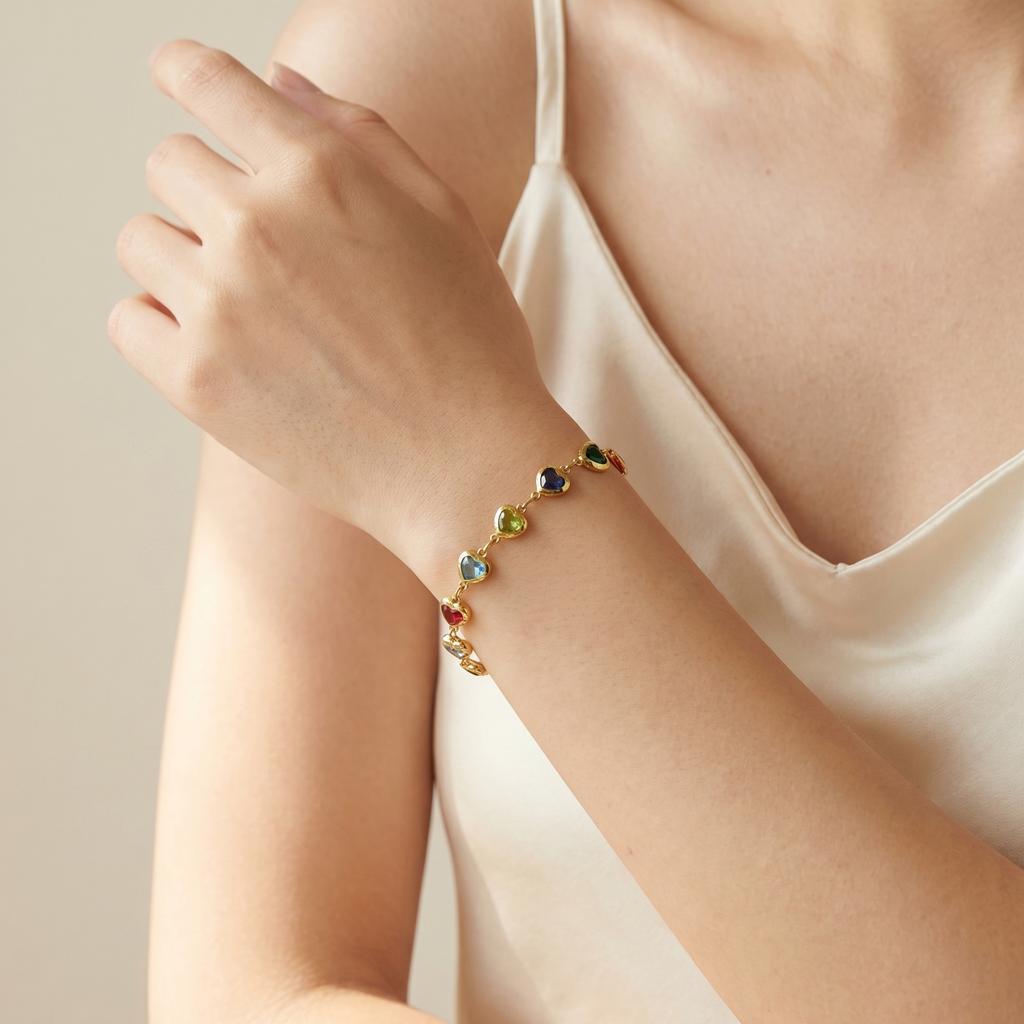 Heart Anklet Bracelet for Women Stainless Steel Colorful Zircon Gold Plated Waterproof Tarnish Free Summer Beach Luxury Jewelry