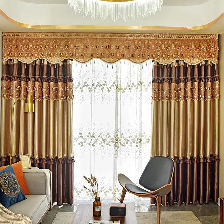 2PCS Embossed Lace Blackout Cortinas Quarto Sala de estar Varanda Bordado Sombra Perfurado Cortinas