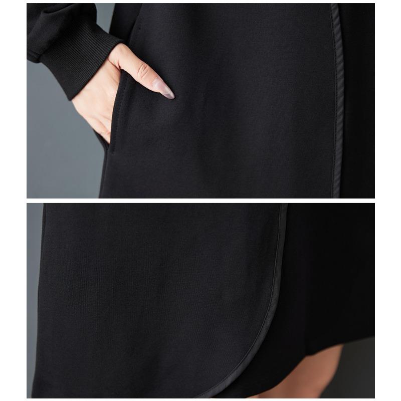 DIMANAF 2025 Women Plus Size Autumn Shirt Dress Loose Casual Oversize Long Sleeve Vintage Dress Black Zipper