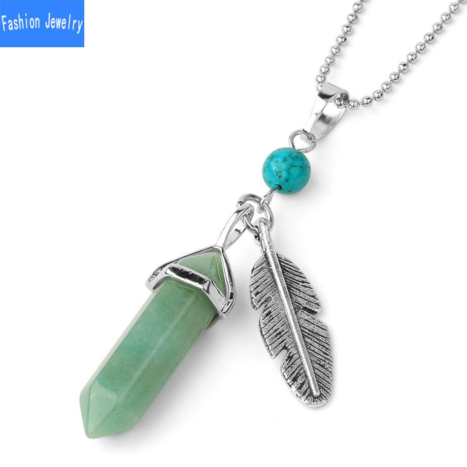 Kristall vielseitige beliebte sechseckige Pyramide Naturstein Feder Anhänger Kugel Halskette