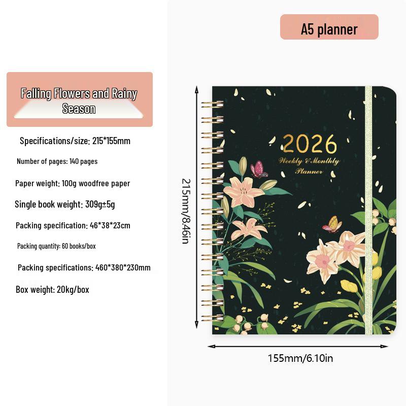 2026 English Student Weekly A5 Planner Coil Notebook