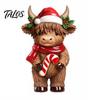 Unique Holiday Home Soft Furnishings 2Pcs Christmas Highland Cow Figurines, Resin Santa Reindeer Cow, with Hat, Detailed Animal Craft Hot Cocoa, Decor