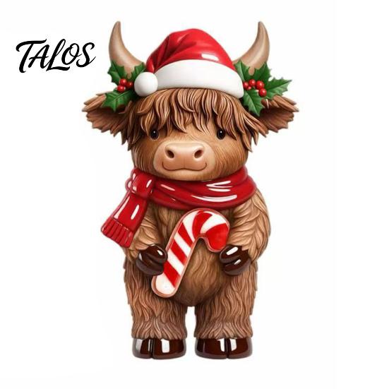 Unique Holiday Home Soft Furnishings 2Pcs Christmas Highland Cow Figurines, Resin Santa Reindeer Cow, with Hat, Detailed Animal Craft Hot Cocoa, Decor
