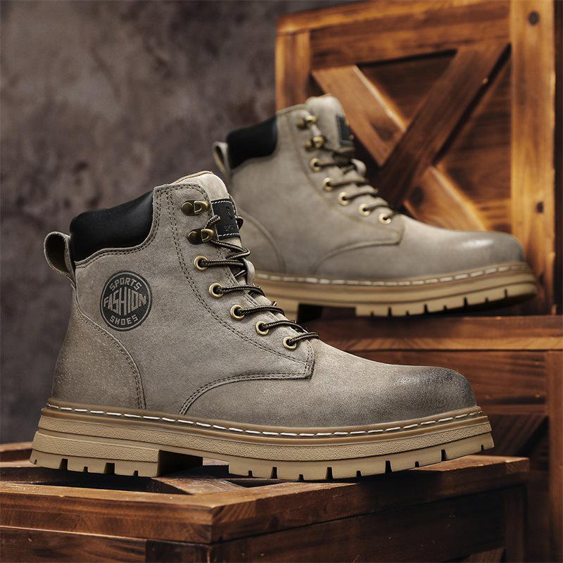 Men s Genuine Leather High-Top Martin Boots - Retro Big Yellow Style, Thick Sole, Outdoor Workwear for Autumn/Winter 41