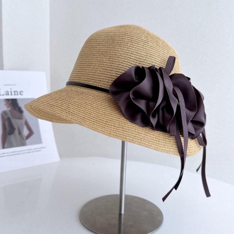 

French Elegant Fashionable Bow Flower Fisherman Hat Women Summer Seaside Vacation Beach Sun Straw Hat 56-58CM