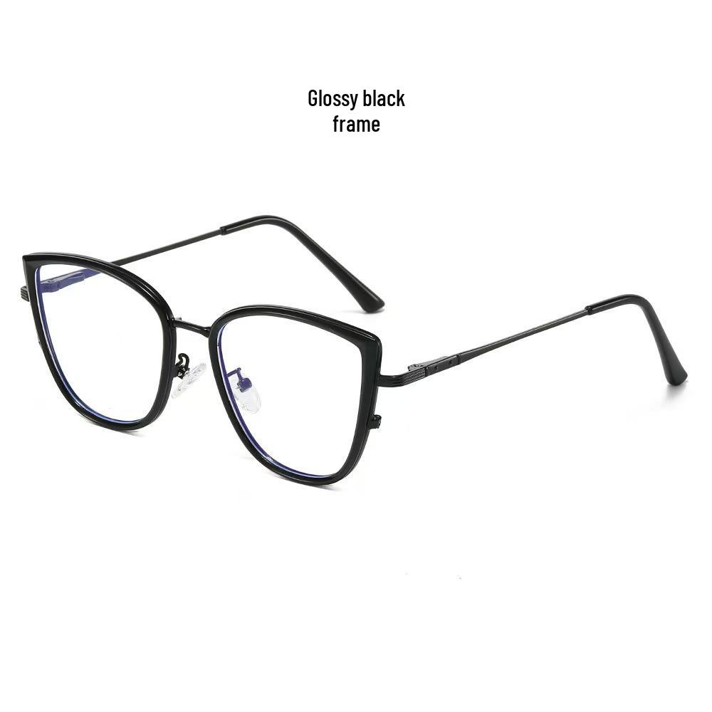 2026 Women's Fashionable Cat Eye Anti-Blue Light Glasses with Versatile Metal Frame and Plano Lenses