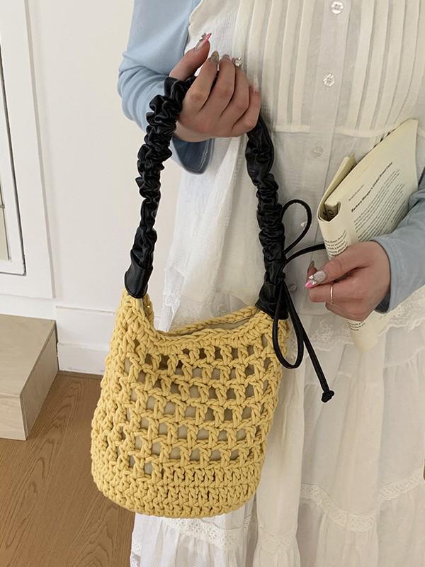 Korean Chic Woven Tote: Versatile Single Shoulder & Crossbody Beach Bag